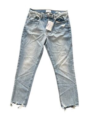 Frame Denim Light Blue Straight Leg Jeans with Frayed Hems